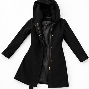 Cole Haan Black Hooded  100% Wool Women's Coat